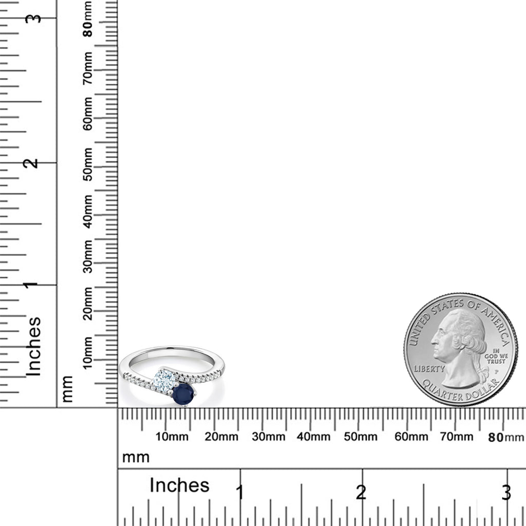 Aquamarine - Sapphire and Zirconia_7_Ring in 925 Sterling Silver