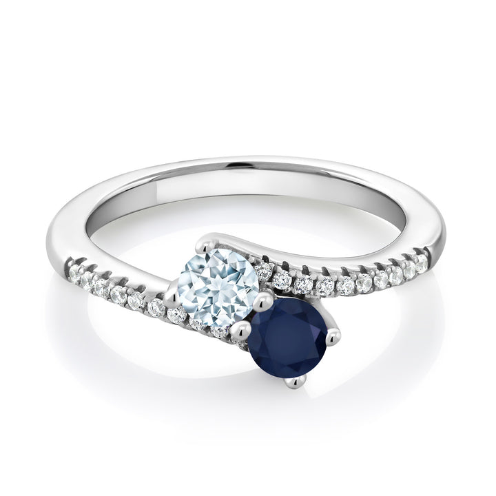 Aquamarine - Sapphire and Zirconia_7_Ring in 925 Sterling Silver