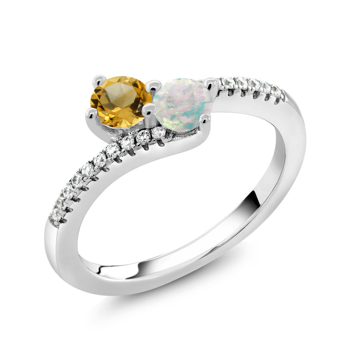 Citrine - Opal and Zirconia_7_Ring in 925 Sterling Silver