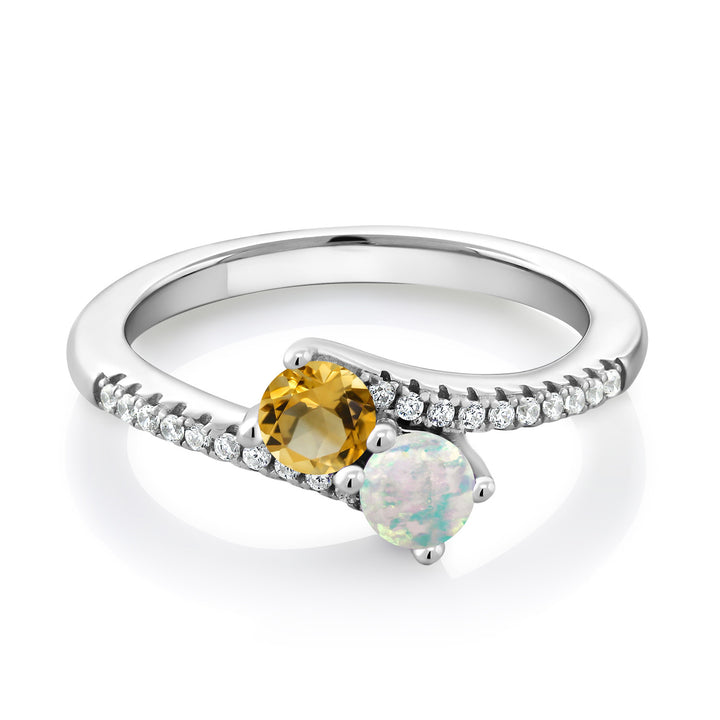 Citrine - Opal and Zirconia_7_Ring in 925 Sterling Silver