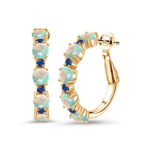 White and Blue_Earrings in 925 Yellow Gold Plated Silver