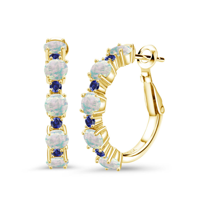 White and Blue_Earrings in 925 Yellow Gold Plated Silver