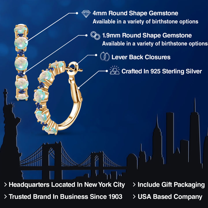 White and Blue_Earrings in 925 Yellow Gold Plated Silver