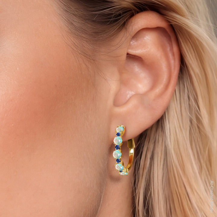 White and Blue_Earrings in 925 Yellow Gold Plated Silver