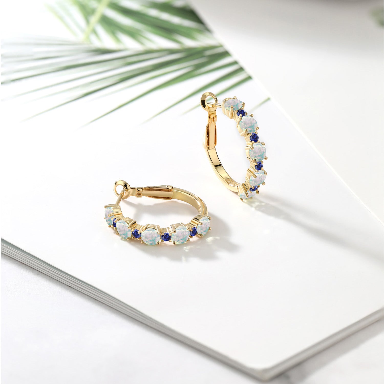 White and Blue_Earrings in 925 Yellow Gold Plated Silver