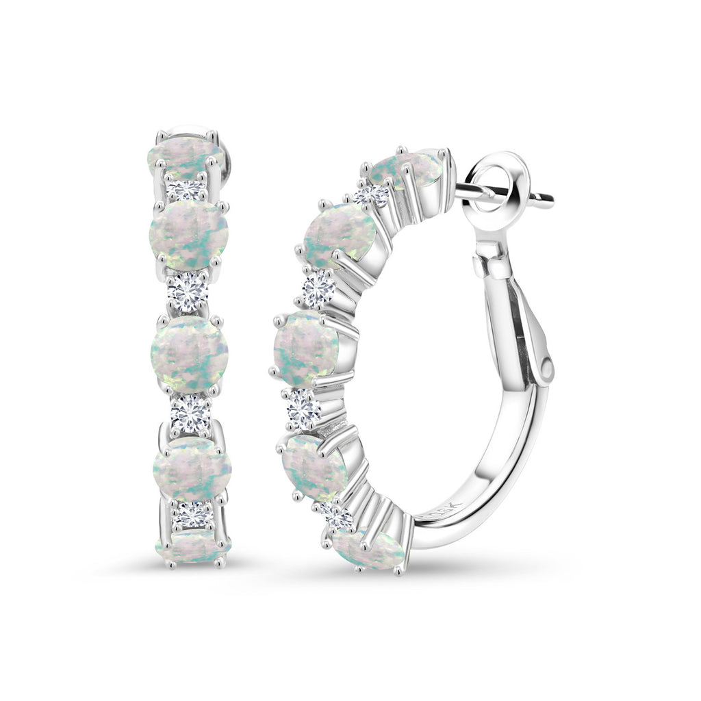 Gem Stone King 2-4 Cttw Gemstone Birthstone and Lab Grown Diamond Hoop Earrings for Women | 925 Sterling Silver | Round Cut 4MM and 1.9MM Stones | 1 Inch Diameter Hoops