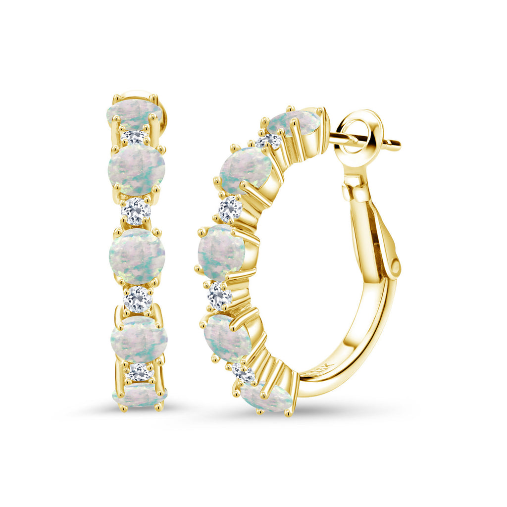 White Simulated Opal-Cabochon - October_Earrings in 925 Yellow Gold Plated Silver