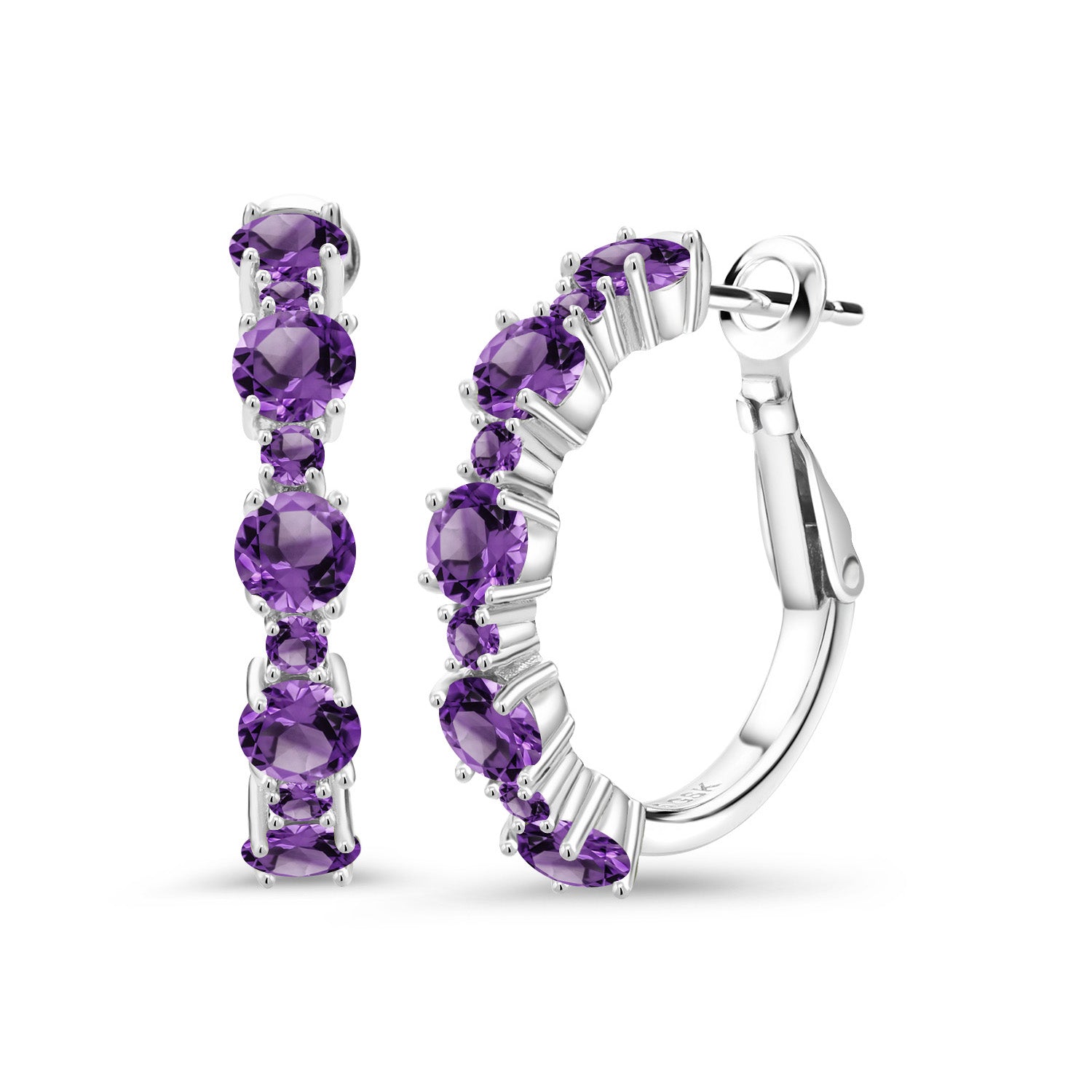 925 Sterling Silver Purple Amethyst Hoop Earrings For Women (2.82 Cttw, Round 4MM and 1.9MM, Gemstone Birthstone 1 Inch Diameter)