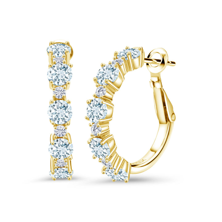 Aquamarine - March_Earrings in 925 Yellow Gold Plated Silver