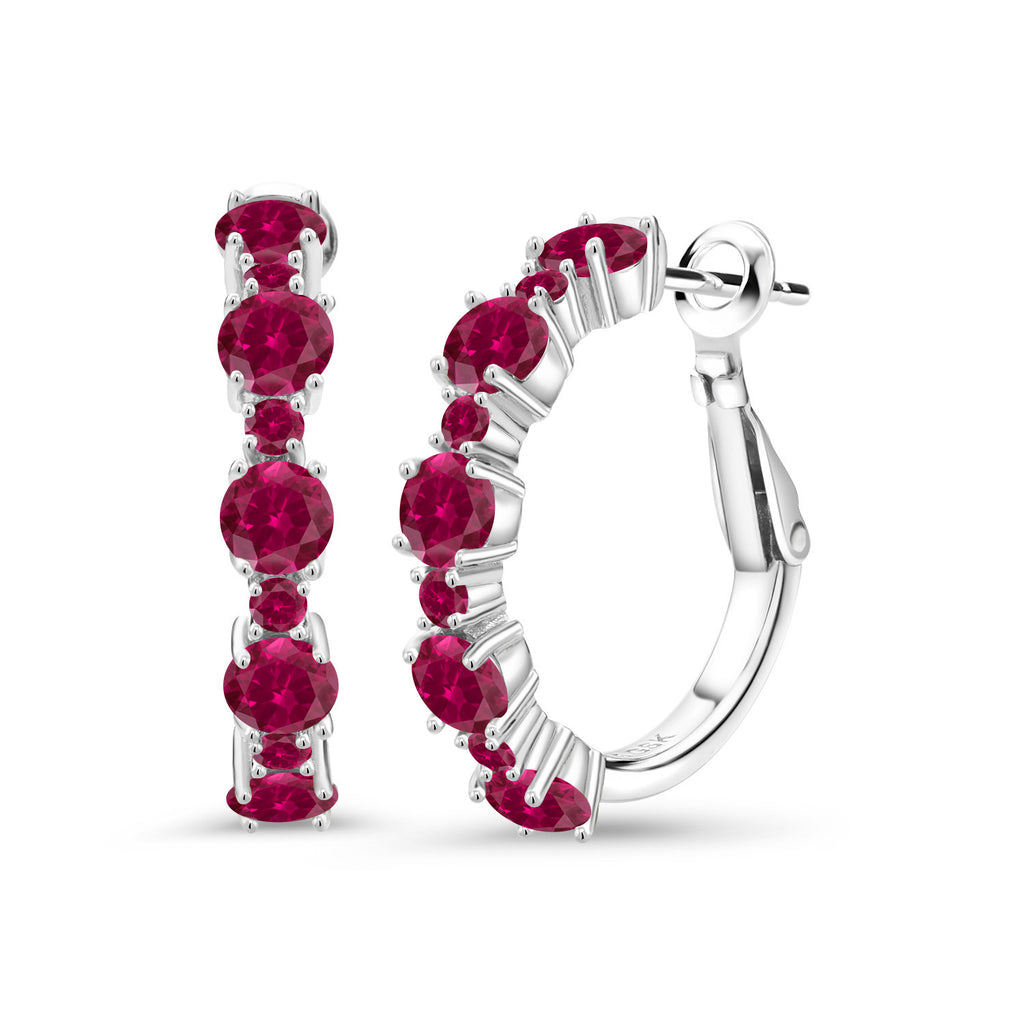 Gem Stone King 925 Sterling Silver Gemstone Birthstone Hoop Earrings for Women | Alternating Round 4MM and 1.9MM Stones | Elegant Graduated Design | Fine Jewelry Earrings | 1 Inch Diameter Hoops