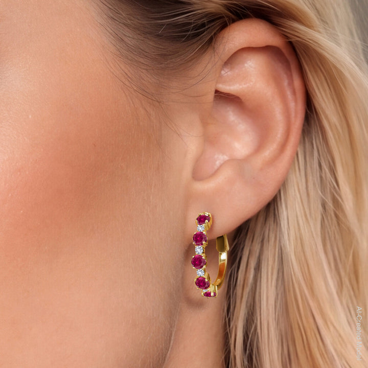 Red and White_Earrings in 925 Yellow Gold Plated Silver