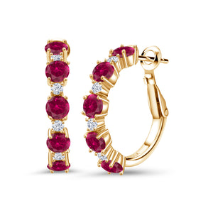 Red and White_Earrings in 925 Yellow Gold Plated Silver