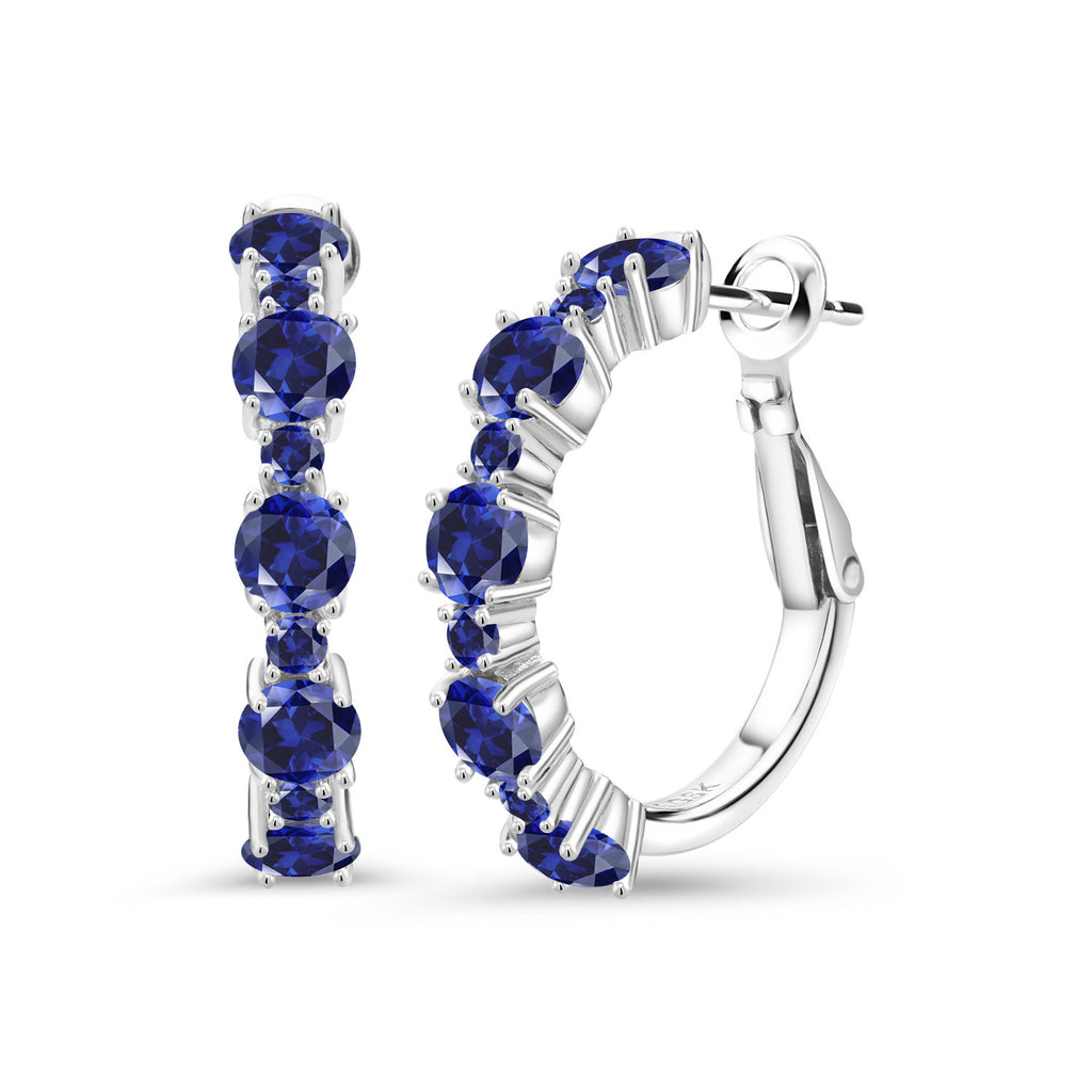 Gem Stone King 925 Sterling Silver Gemstone Birthstone Hoop Earrings for Women | Alternating Round 4MM and 1.9MM Stones | Elegant Graduated Design | Fine Jewelry Earrings | 1 Inch Diameter Hoops