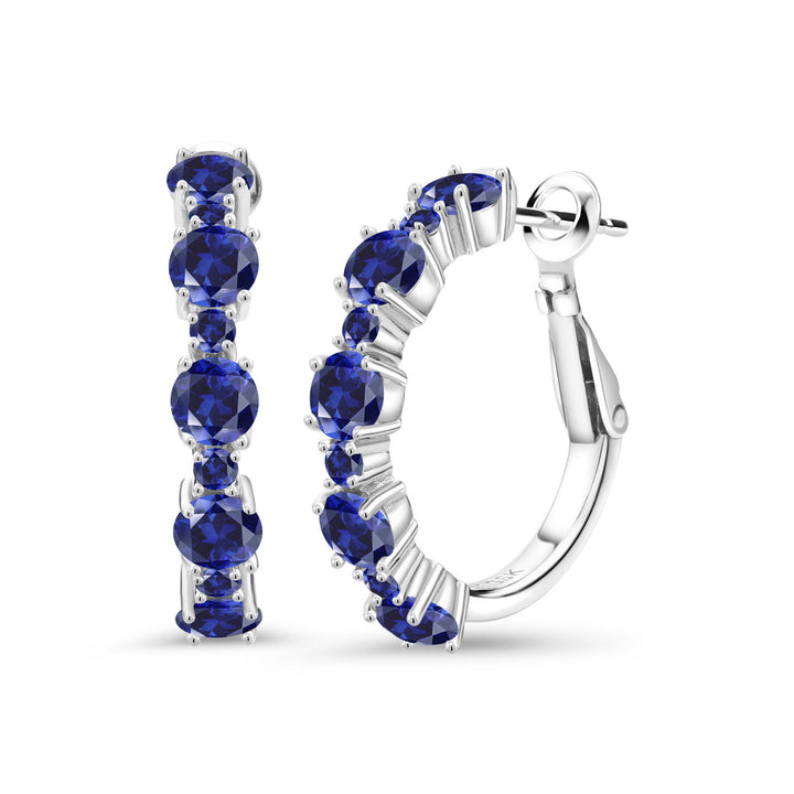 Gem Stone King 925 Sterling Silver Gemstone Birthstone Hoop Earrings for Women | Alternating Round 4MM and 1.9MM Stones | Elegant Graduated Design | Fine Jewelry Earrings | 1 Inch Diameter Hoops