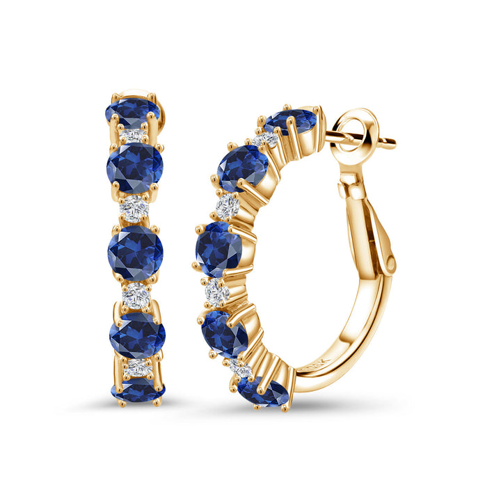 Blue Created Sapphire - September_Earrings in 925 Yellow Gold Plated Silver