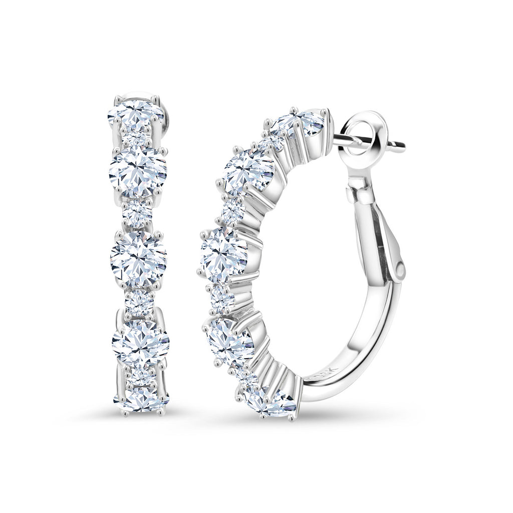 Gem Stone King 925 Sterling Silver Gemstone Birthstone Hoop Earrings for Women | Alternating Round 4MM and 1.9MM Stones | Elegant Graduated Design | Fine Jewelry Earrings | 1 Inch Diameter Hoops
