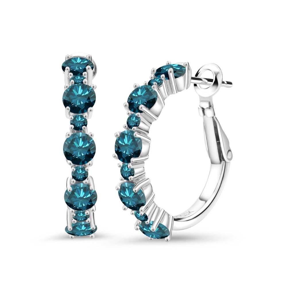 Gem Stone King 925 Sterling Silver Gemstone Birthstone Hoop Earrings for Women | Alternating Round 4MM and 1.9MM Stones | Elegant Graduated Design | Fine Jewelry Earrings | 1 Inch Diameter Hoops