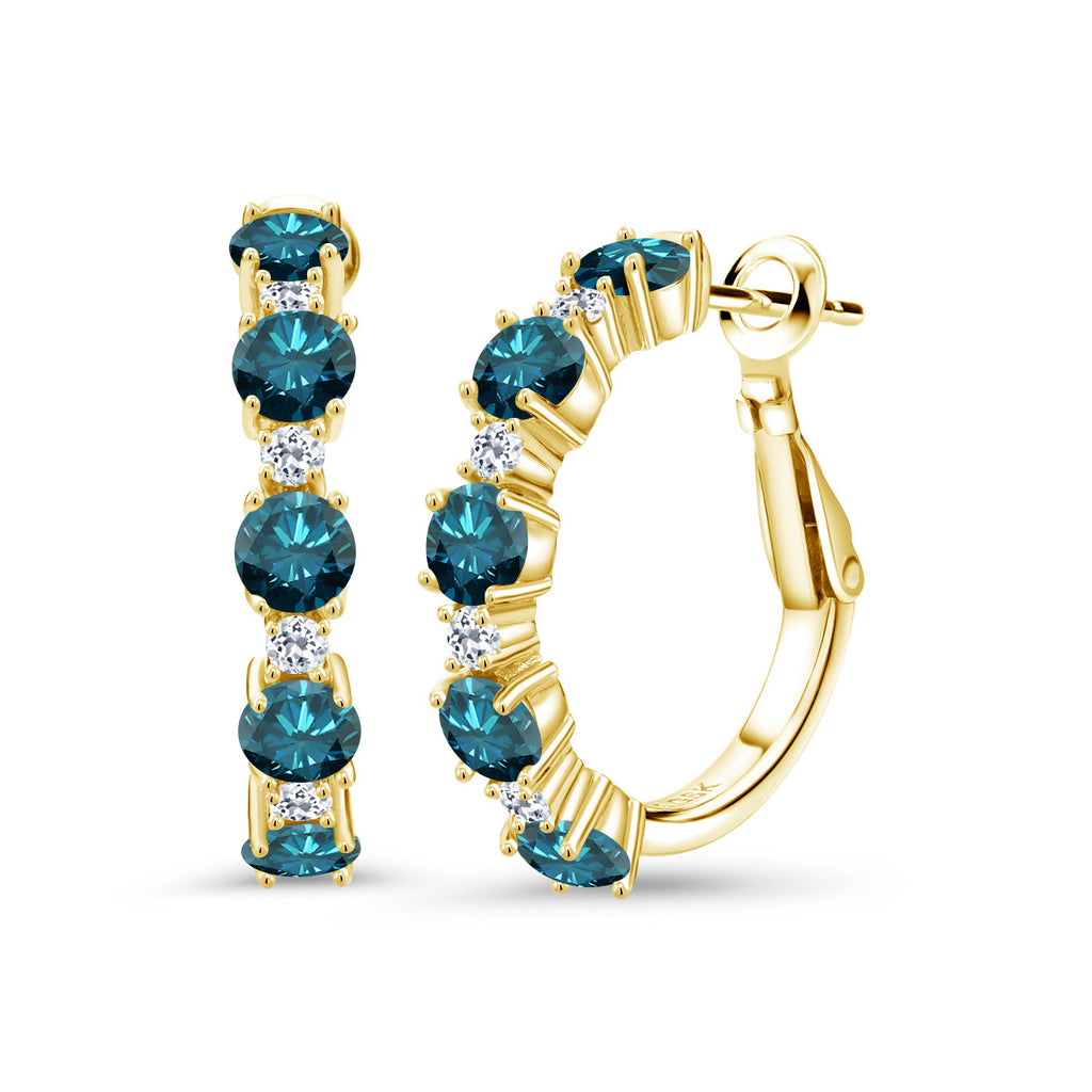 Gem Stone King 18K Yellow Gold Plated Silver Gemstone Birthstone and White Topaz Hoop Earrings for Women | Round Cut 4MM and 1.9MM Stones | 1 Inch Diameter Hoops | Fine Jewelry for Her Mom Wife Women