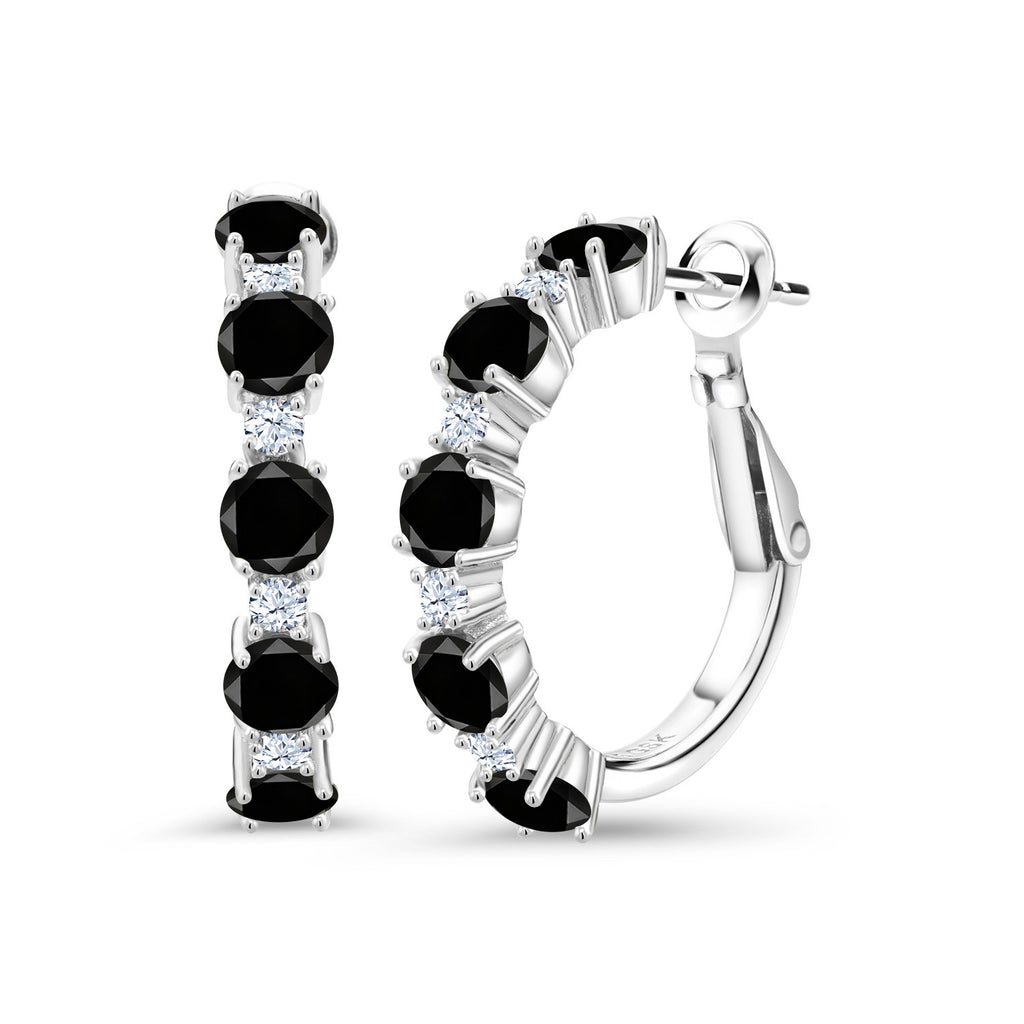 Gem Stone King 925 Sterling Silver Gemstone Birthstone and White Created Sapphire Hoop Earrings for Women | Round Cut 4MM and 1.9MM Stones | 1 Inch Diameter Hoops | Fine Jewelry for Her Mom Wife Women