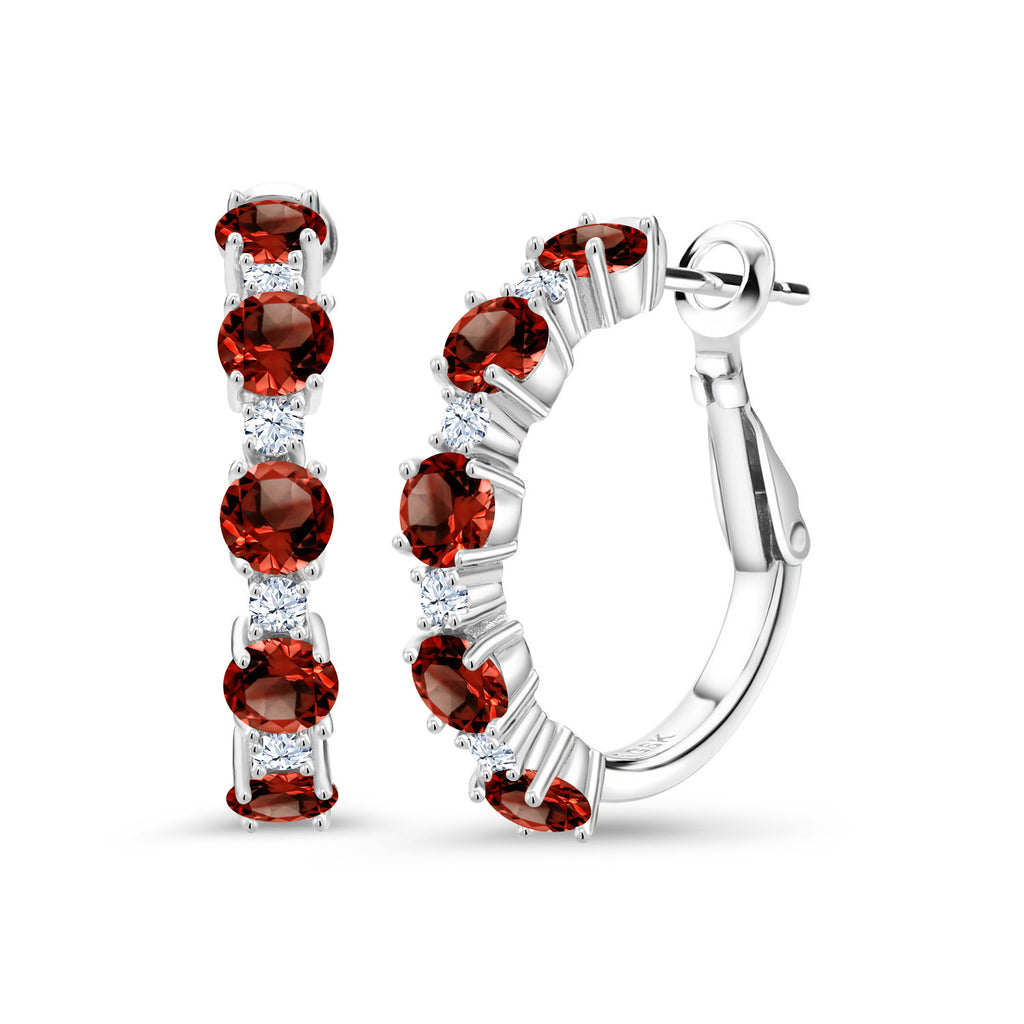 Gem Stone King 925 Sterling Silver Gemstone Birthstone and White Created Sapphire Hoop Earrings for Women | Round Cut 4MM and 1.9MM Stones | 1 Inch Diameter Hoops | Fine Jewelry for Her Mom Wife Women