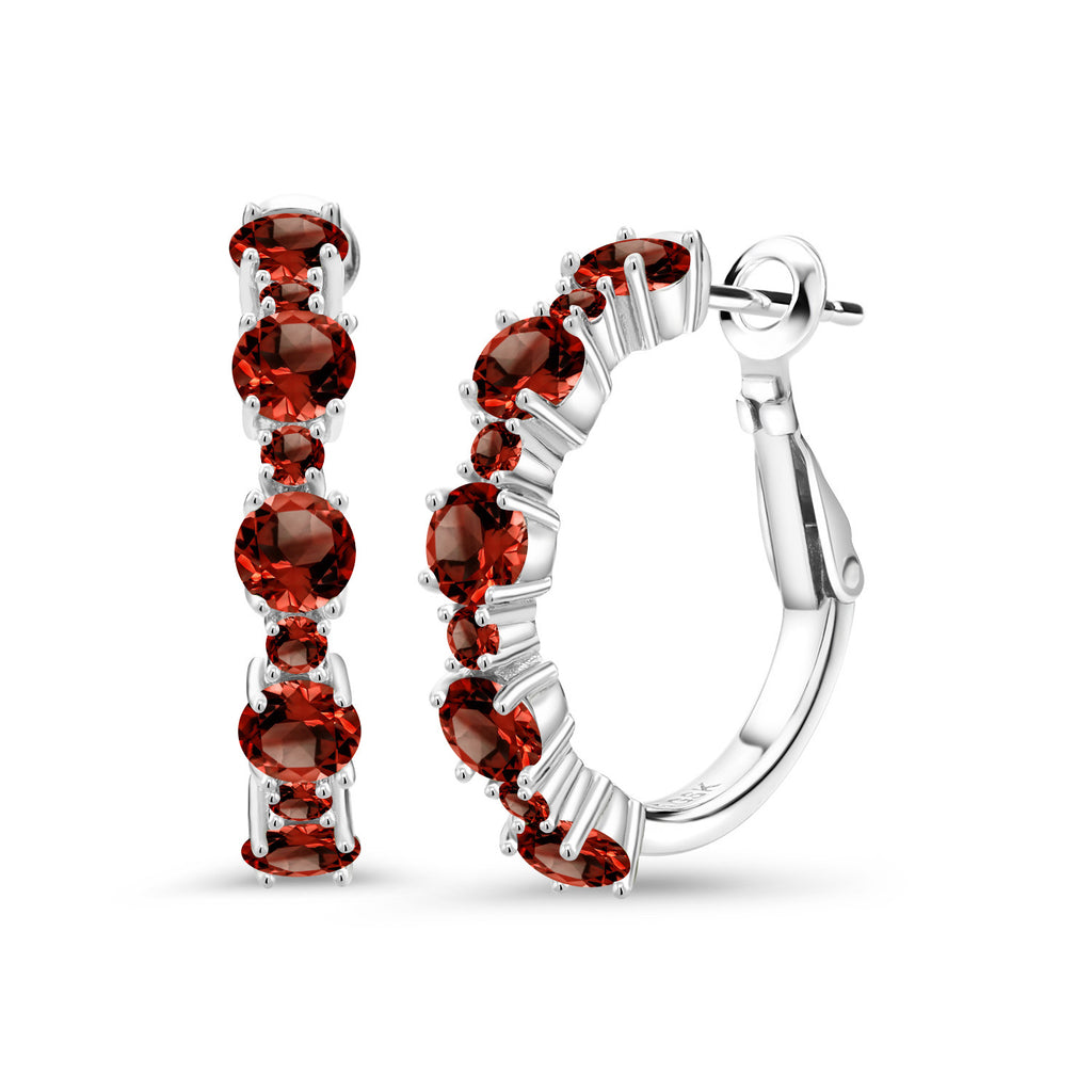 Gem Stone King 925 Sterling Silver Gemstone Birthstone Hoop Earrings for Women | Alternating Round 4MM and 1.9MM Stones | Elegant Graduated Design | Fine Jewelry Earrings | 1 Inch Diameter Hoops