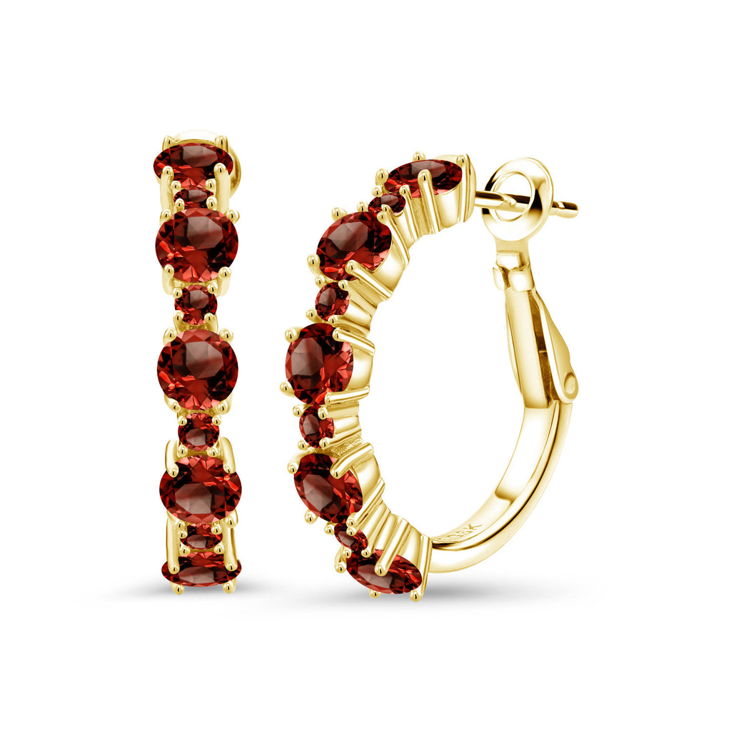 Gem Stone King Gemstone Birthstone Hoop Earrings for Women | 18K Yellow Gold Plated Silver | Alternating Round 4MM and 1.9MM Stones | Graduated Design | Fine Jewelry Earrings | 1 Inch Diameter Hoops