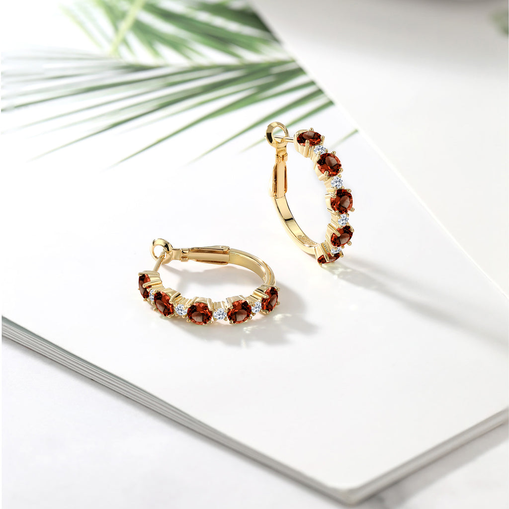 Red and White_Earrings in 925 Yellow Gold Plated Silver