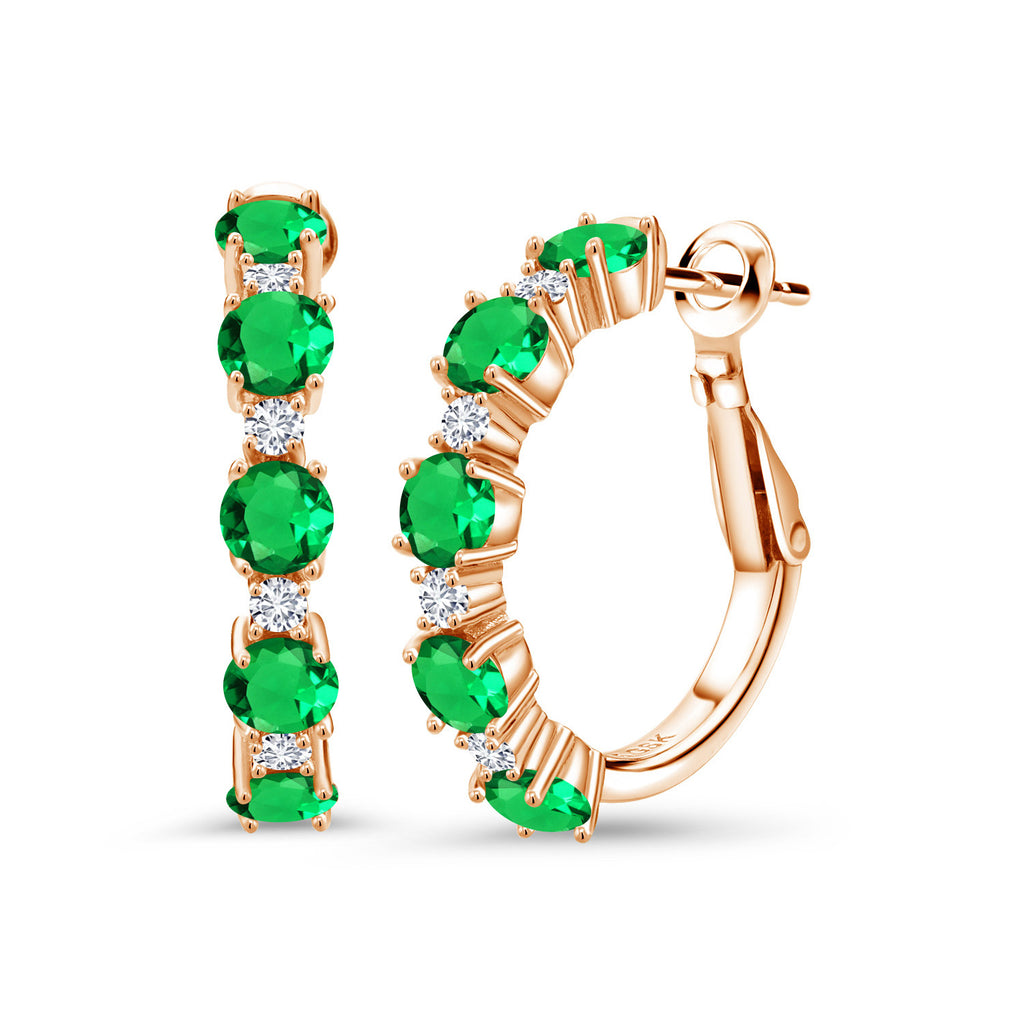 Gem Stone King 18K Rose Gold Plated Silver Gemstone Birthstone and Lab Grown Diamond Hoop Earrings for Women | Round Cut 4MM and 1.9MM Stones | 1 Inch Diameter Hoops | Fine Jewelry for Her Mom Wife Women