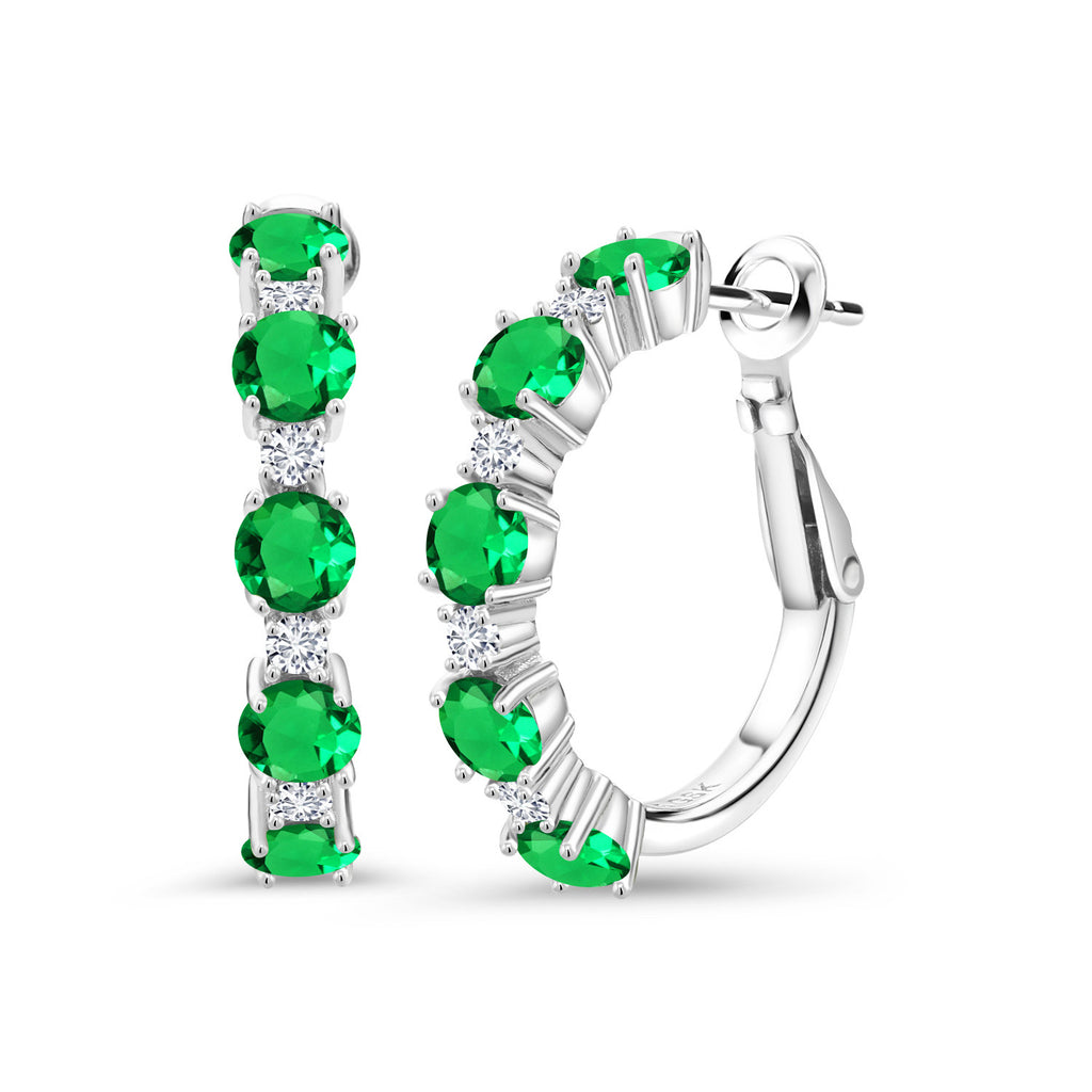 Gem Stone King 2-4 Cttw Gemstone Birthstone and Lab Grown Diamond Hoop Earrings for Women | 925 Sterling Silver | Round Cut 4MM and 1.9MM Stones | 1 Inch Diameter Hoops