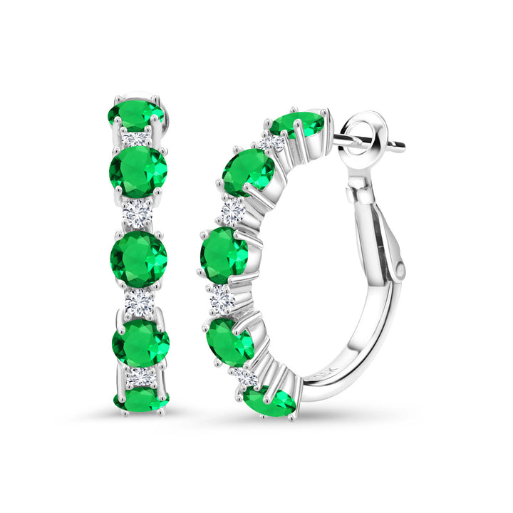 Gem Stone King 2-4 Cttw Gemstone Birthstone and Lab Grown Diamond Hoop Earrings for Women | 925 Sterling Silver | Round Cut 4MM and 1.9MM Stones | 1 Inch Diameter Hoops