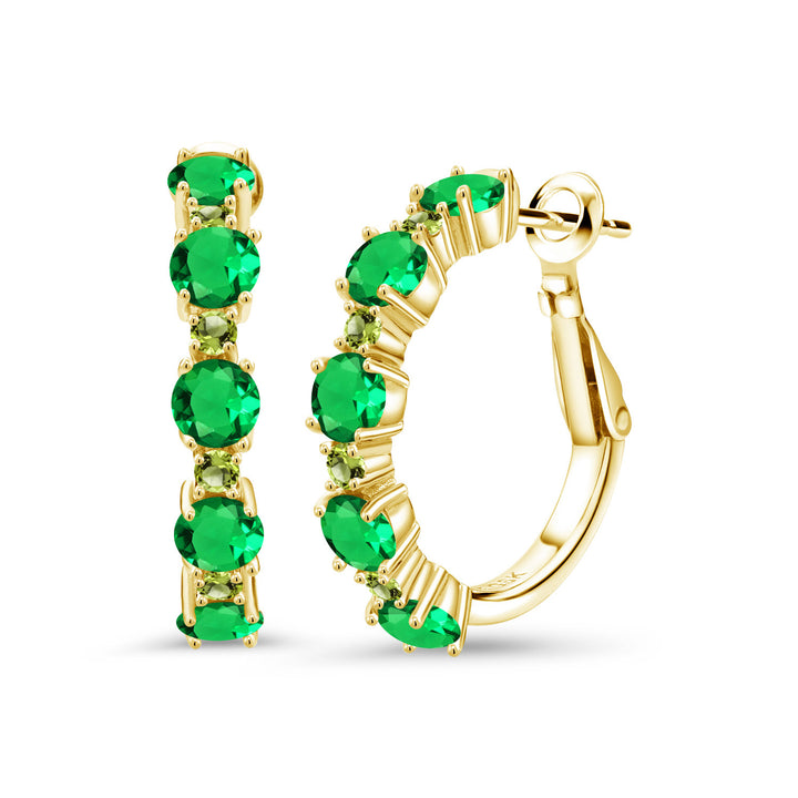 Gem Stone King 18K Yellow Gold Plated Silver Gemstone Birthstone and Peridot Hoop Earrings for Women | Round Cut 4MM and 1.9MM Stones | 1 Inch Diameter Hoops | Fine Jewelry for Her Mom Wife Women