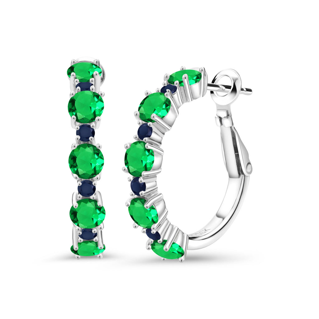Gem Stone King 2-4 Cttw Gemstone Birthstone and Blue Sapphire Hoop Earrings for Women | 925 Sterling Silver | Round 4MM and 1.9MM | 1 Inch Diameter Hoops | Fine Jewelry for Her Mom Wife Women