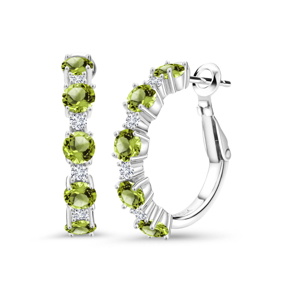 Gem Stone King 2-4 Cttw Gemstone Birthstone and Lab Grown Diamond Hoop Earrings for Women | 925 Sterling Silver | Round Cut 4MM and 1.9MM Stones | 1 Inch Diameter Hoops