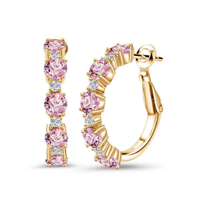 Pink and E - F_Earrings in 925 Yellow Gold Plated Silver