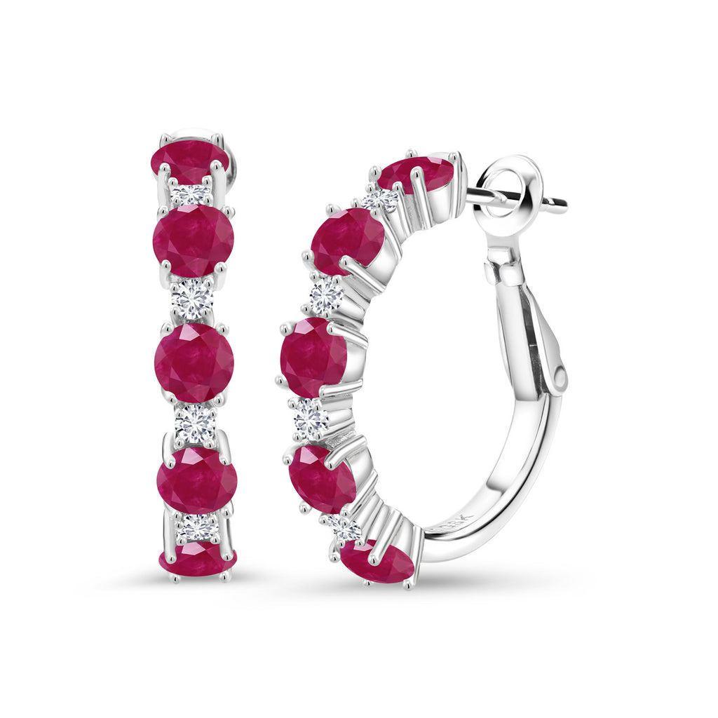 Gem Stone King 2-4 Cttw Gemstone Birthstone and Lab Grown Diamond Hoop Earrings for Women | 925 Sterling Silver | Round Cut 4MM and 1.9MM Stones | 1 Inch Diameter Hoops
