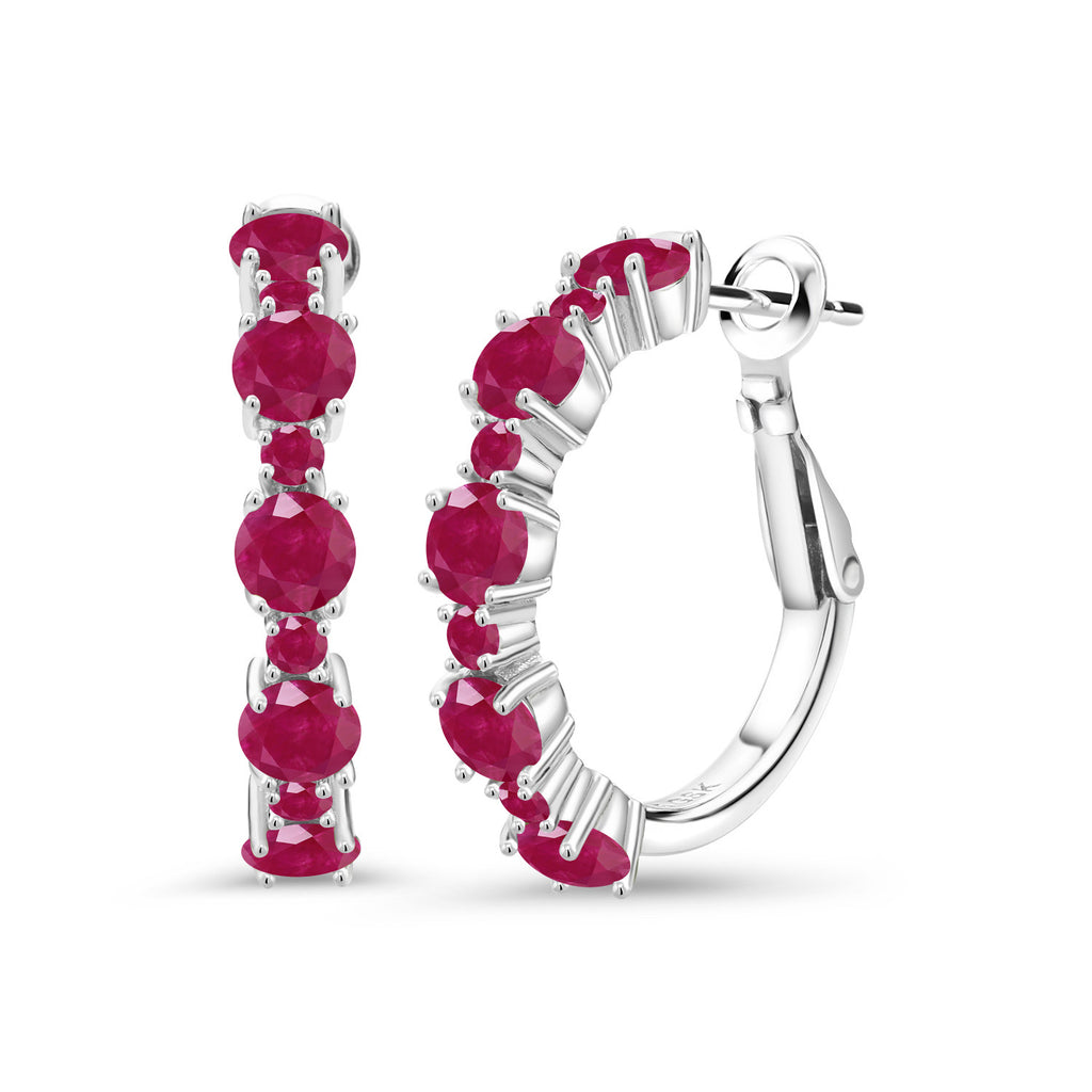 Gem Stone King 925 Sterling Silver Gemstone Birthstone Hoop Earrings for Women | Alternating Round 4MM and 1.9MM Stones | Elegant Graduated Design | Fine Jewelry Earrings | 1 Inch Diameter Hoops