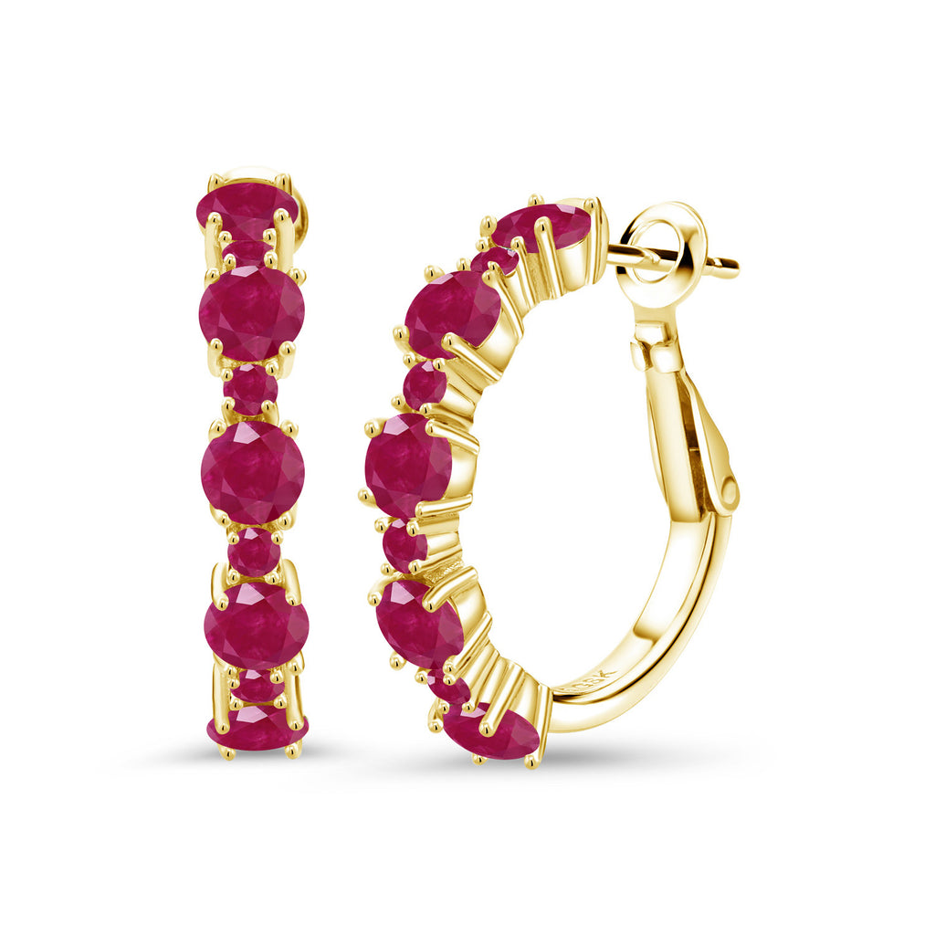 Gem Stone King Gemstone Birthstone Hoop Earrings for Women | 18K Yellow Gold Plated Silver | Alternating Round 4MM and 1.9MM Stones | Graduated Design | Fine Jewelry Earrings | 1 Inch Diameter Hoops