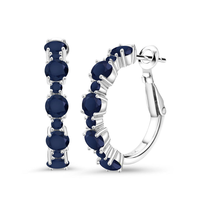 Gem Stone King 925 Sterling Silver Gemstone Birthstone Hoop Earrings for Women | Alternating Round 4MM and 1.9MM Stones | Elegant Graduated Design | Fine Jewelry Earrings | 1 Inch Diameter Hoops