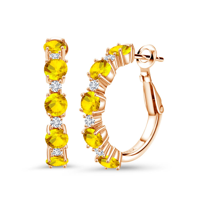 Gem Stone King 18K Rose Gold Plated Silver Gemstone Birthstone and Lab Grown Diamond Hoop Earrings for Women | Round Cut 4MM and 1.9MM Stones | 1 Inch Diameter Hoops | Fine Jewelry for Her Mom Wife Women
