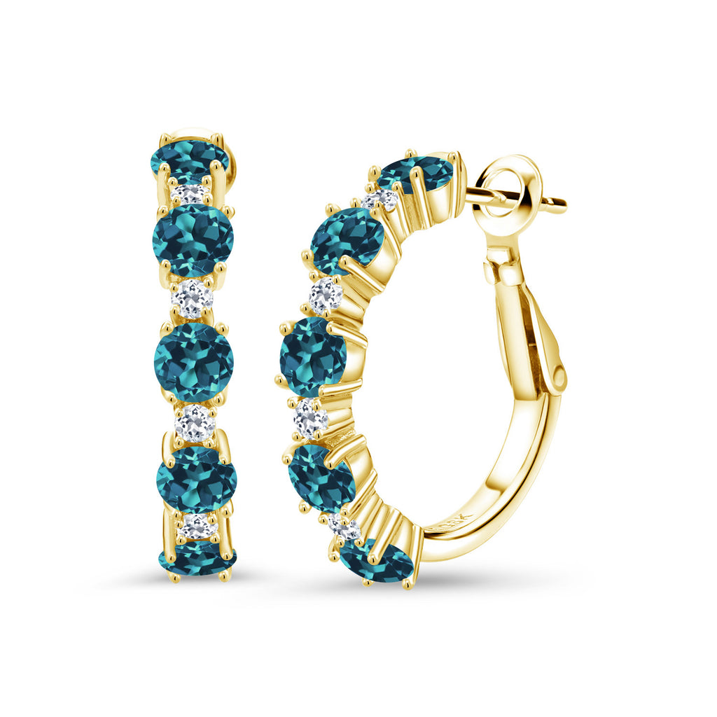 London Blue Topaz - November_Earrings in 925 Yellow Gold Plated Silver