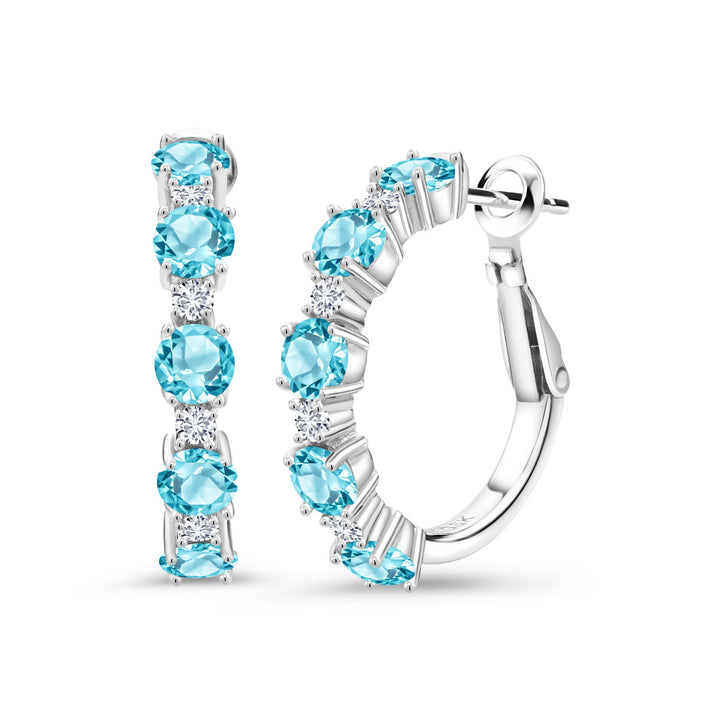 Gem Stone King 2-4 Cttw Gemstone Birthstone and Lab Grown Diamond Hoop Earrings for Women | 925 Sterling Silver | Round Cut 4MM and 1.9MM Stones | 1 Inch Diameter Hoops