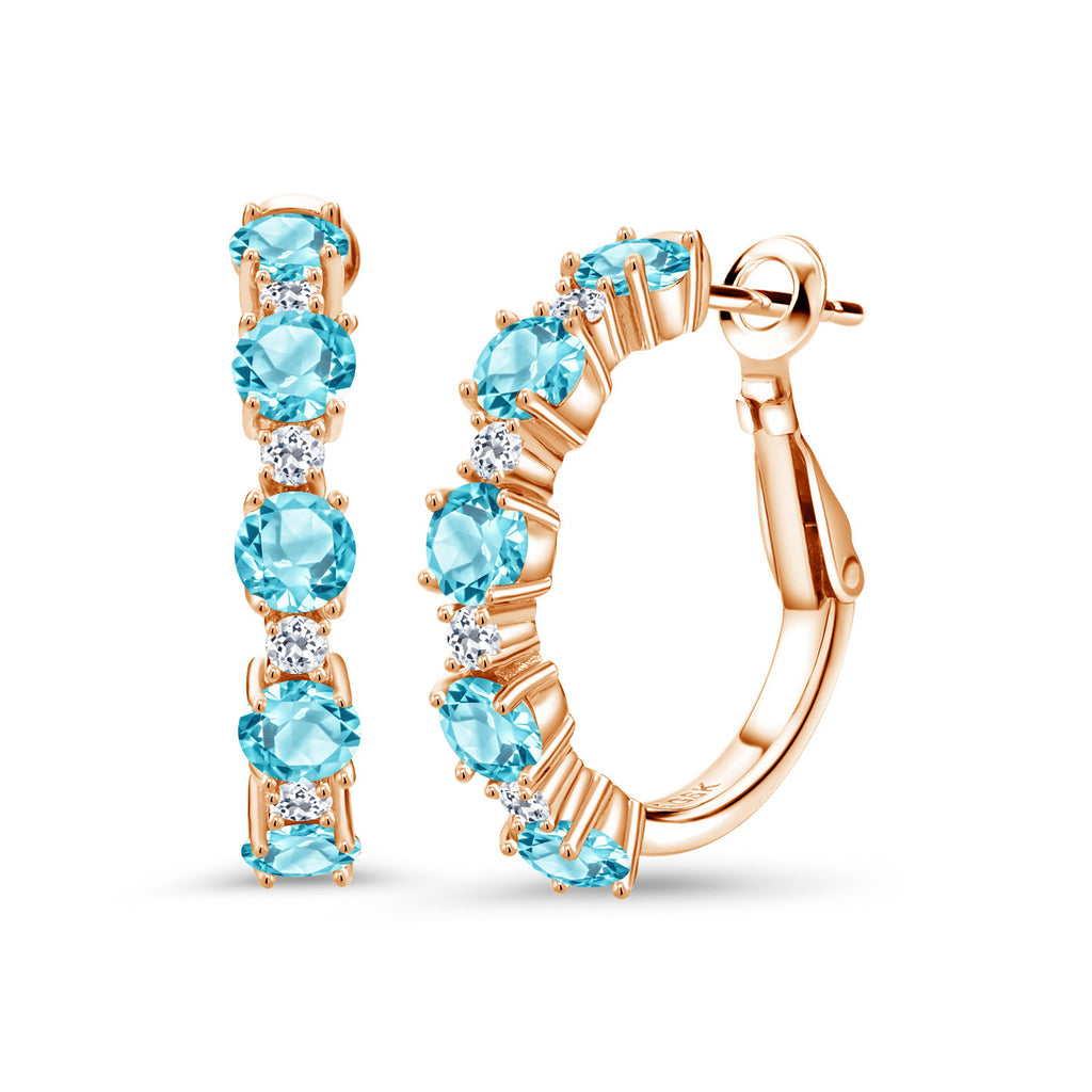 Gem Stone King 18K Rose Gold Plated Silver Gemstone Birthstone and White Topaz Hoop Earrings for Women | Round Cut 4MM and 1.9MM Stones | 1 Inch Diameter Hoops | Fine Jewelry for Her Mom Wife Women