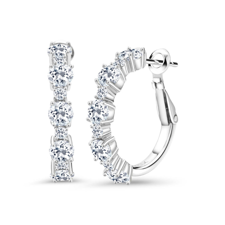 Gem Stone King 925 Sterling Silver Gemstone Birthstone Hoop Earrings for Women | Alternating Round 4MM and 1.9MM Stones | Elegant Graduated Design | Fine Jewelry Earrings | 1 Inch Diameter Hoops