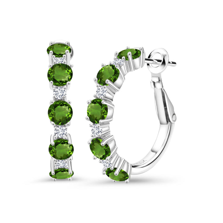 Gem Stone King 2-4 Cttw Gemstone Birthstone and Lab Grown Diamond Hoop Earrings for Women | 925 Sterling Silver | Round Cut 4MM and 1.9MM Stones | 1 Inch Diameter Hoops