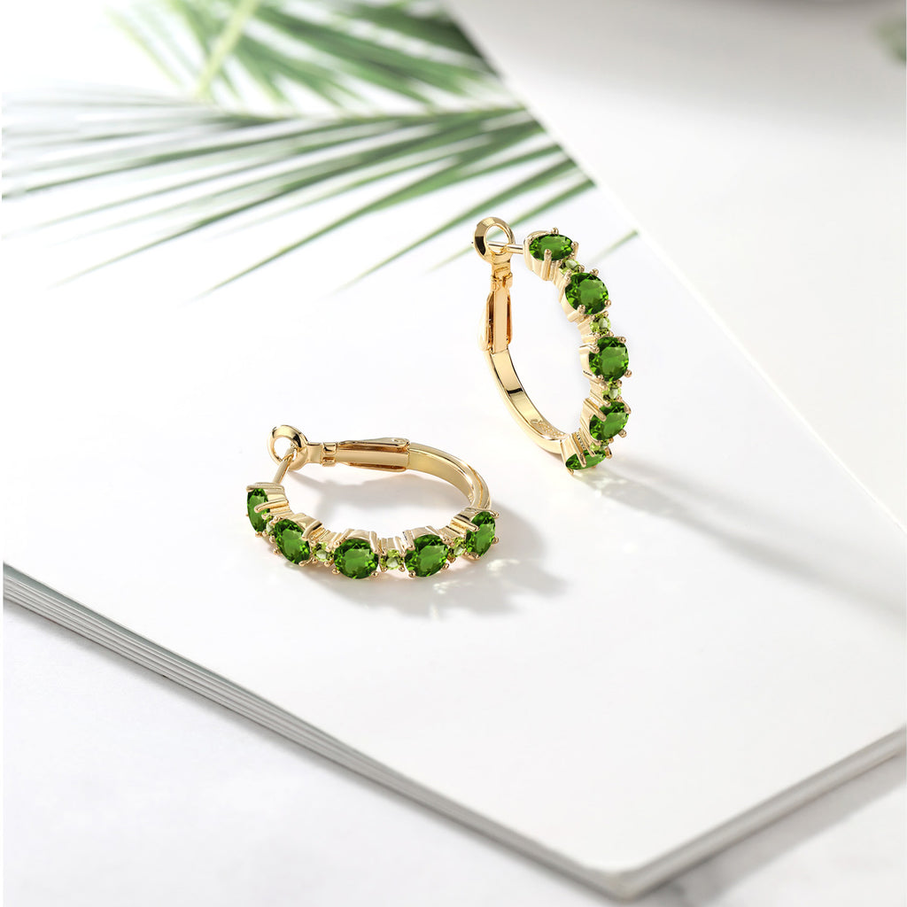 Green_Earrings in 925 Yellow Gold Plated Silver