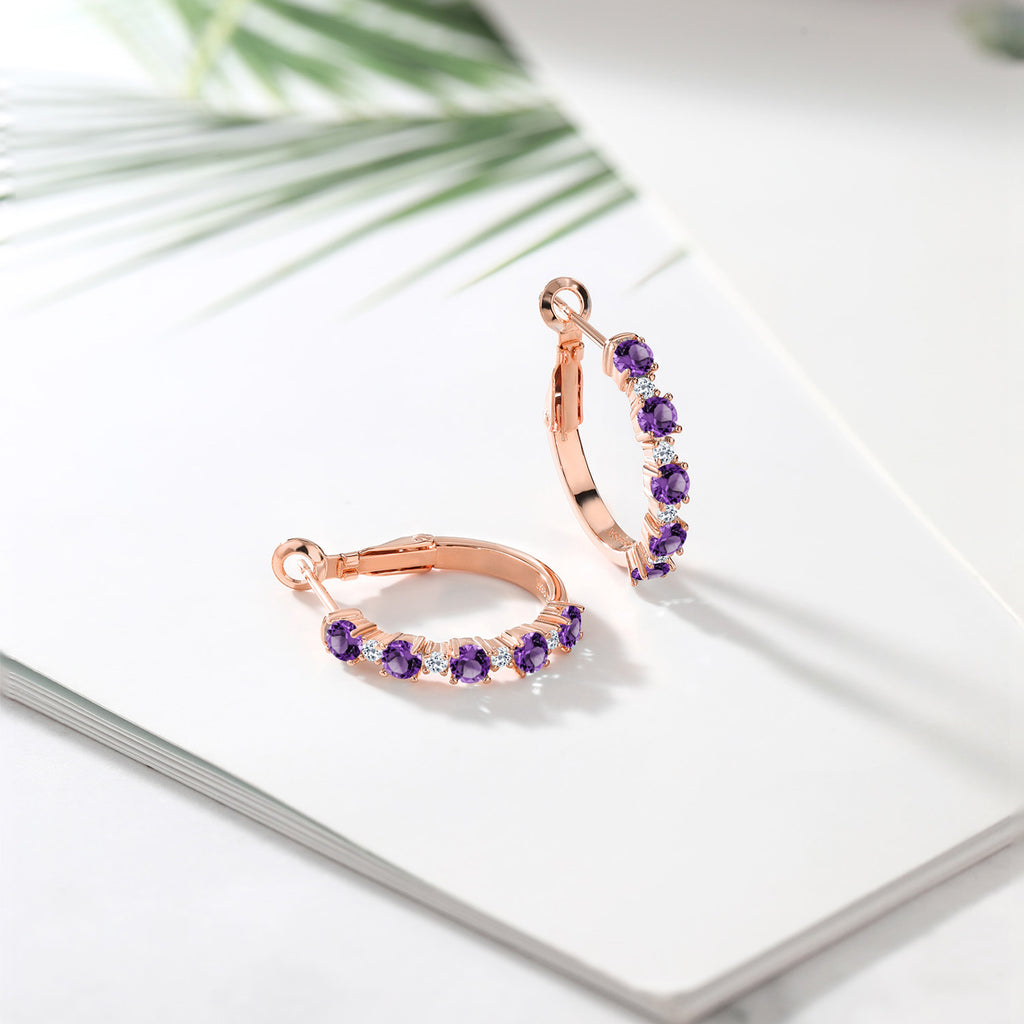 Purple and White_925 Rose Gold Plated Silver_Earrings in 925 Rose Gold Plated Silver