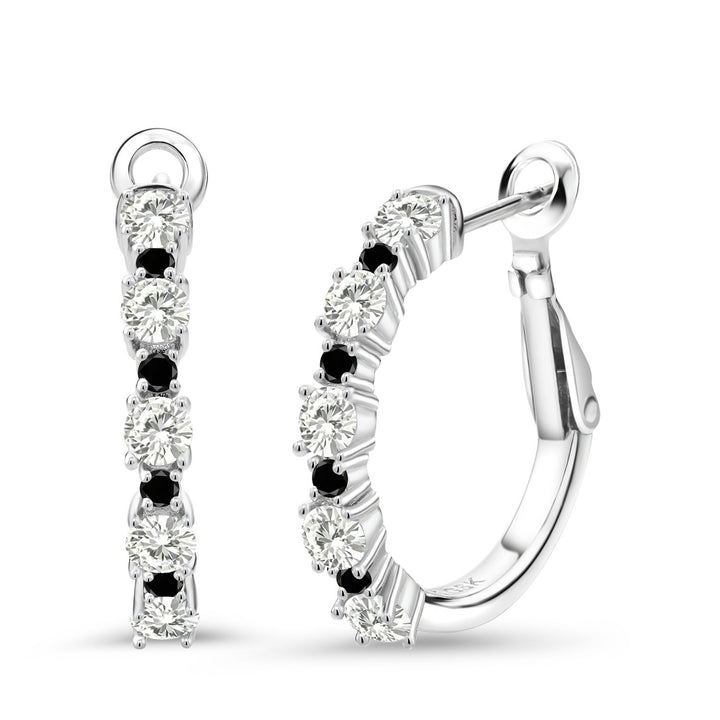 White Moissanite - April_925 Sterling Silver_925 Sterling Silver Women Hoop Earrings Forever Classic Moissanite by Charles & Colvard and Diamond (1.26 Cttw, Round Cut, 3/7 Inch Diameter)