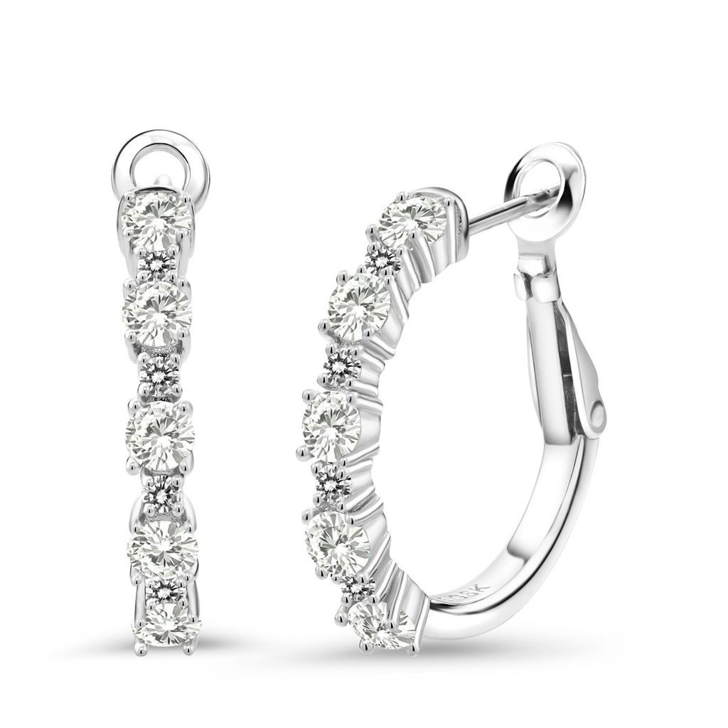 White Moissanite - April_925 Sterling Silver_925 Sterling Silver Women Hoop Earrings Forever Classic Moissanite by Charles & Colvard and Diamond (1.26 Cttw, Round Cut, 3/7 Inch Diameter)