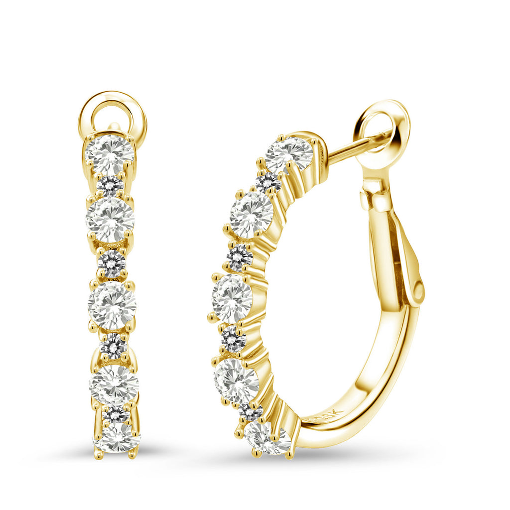White Moissanite - April_925 Yellow Gold Plated Silver_18K Yellow Gold Plated Silver Women Hoop Earrings Forever Classic Moissanite by Charles & Colvard and Diamond (1.26 Cttw, Round Cut, 3/7 Inch Diameter)