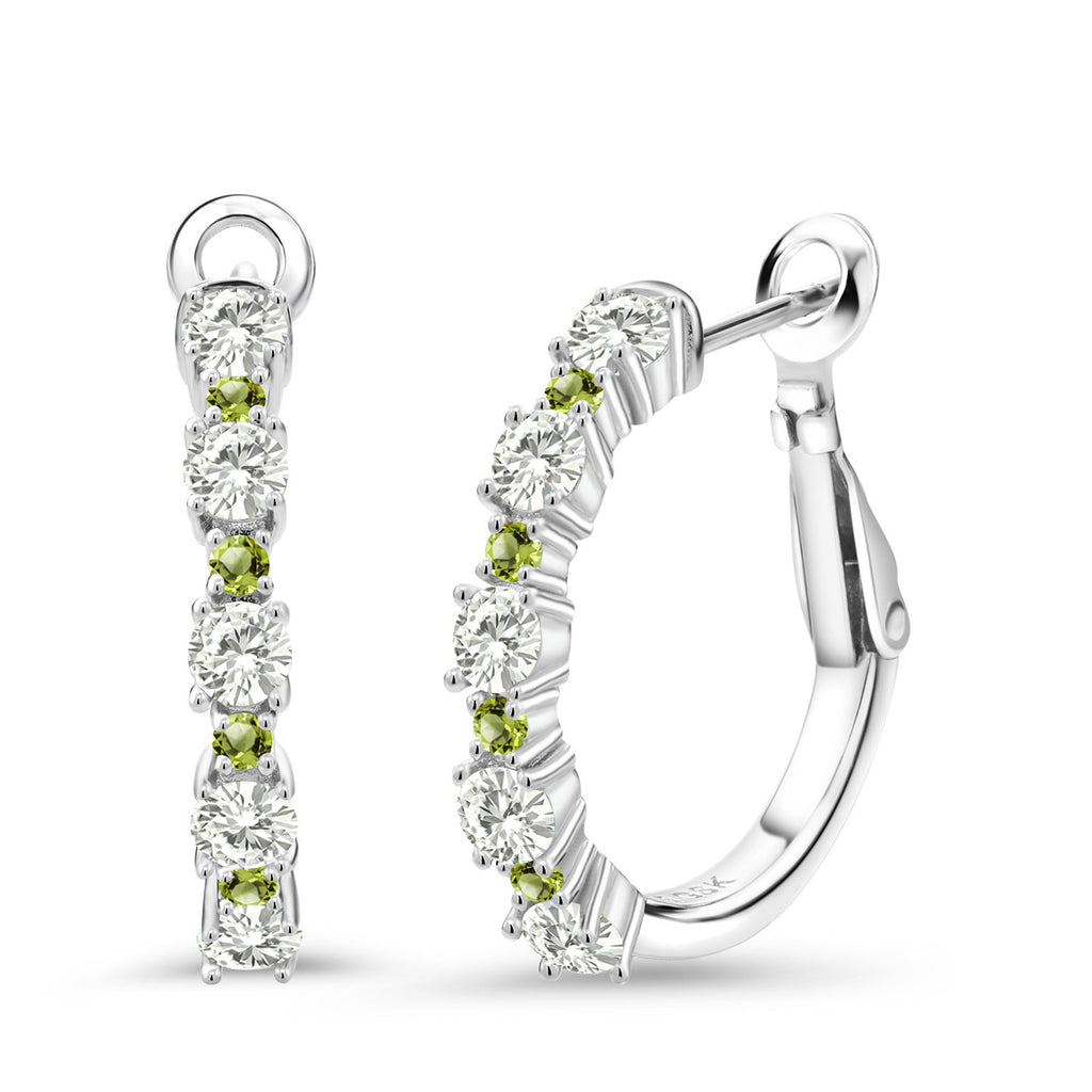White Moissanite - April_925 Sterling Silver_925 Sterling Silver Women Hoop Earrings Forever Classic Moissanite by Charles & Colvard and Peridot (1.40 Cttw, Round Cut, 3/7 Inch Diameter)
